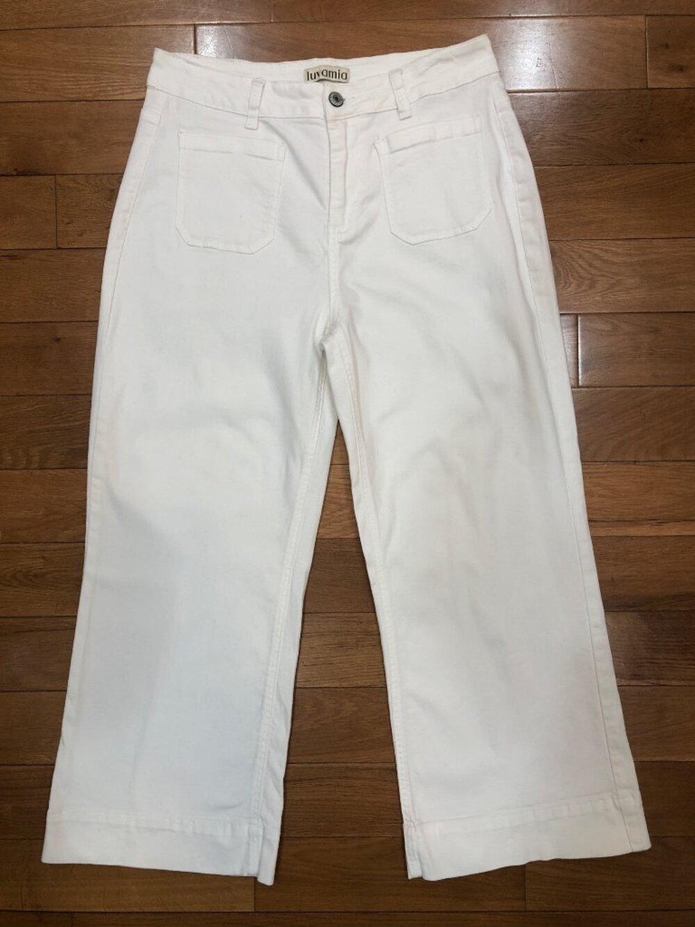 Luvamia White Stretchy Wide Leg Capris Size L